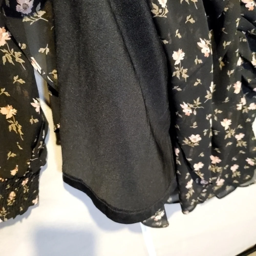 Farrow‎ Black Lined Floral Cocktail Ruching Mini Dress Small NWOT
